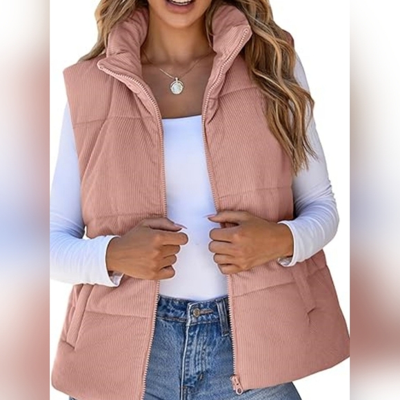 Just Jen Jackets & Blazers - Pink Quilted Corduroy Puffer Vest For Women